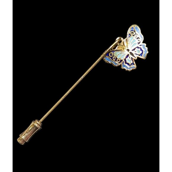 Vintage Napier Fairycore Butterfly Blue And Gold Tone Stick Pin - Picture 1 of 4
